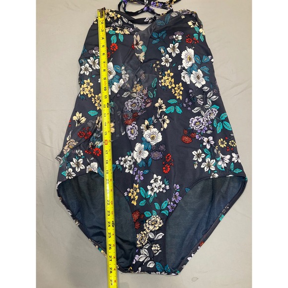 Time and Tru Women's Floral One Piece Swimsuit Size 2X 20W-22W Halter Neck - Picture 2 of 9